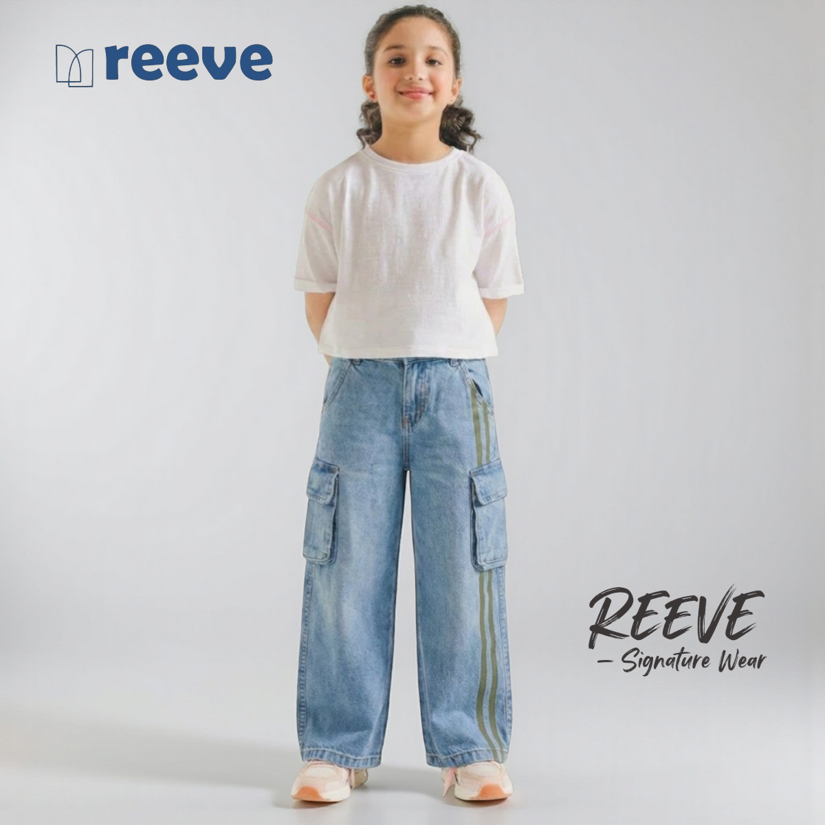 Kids Unisex Baggy Denim Cargo Pants - REEVE Signature