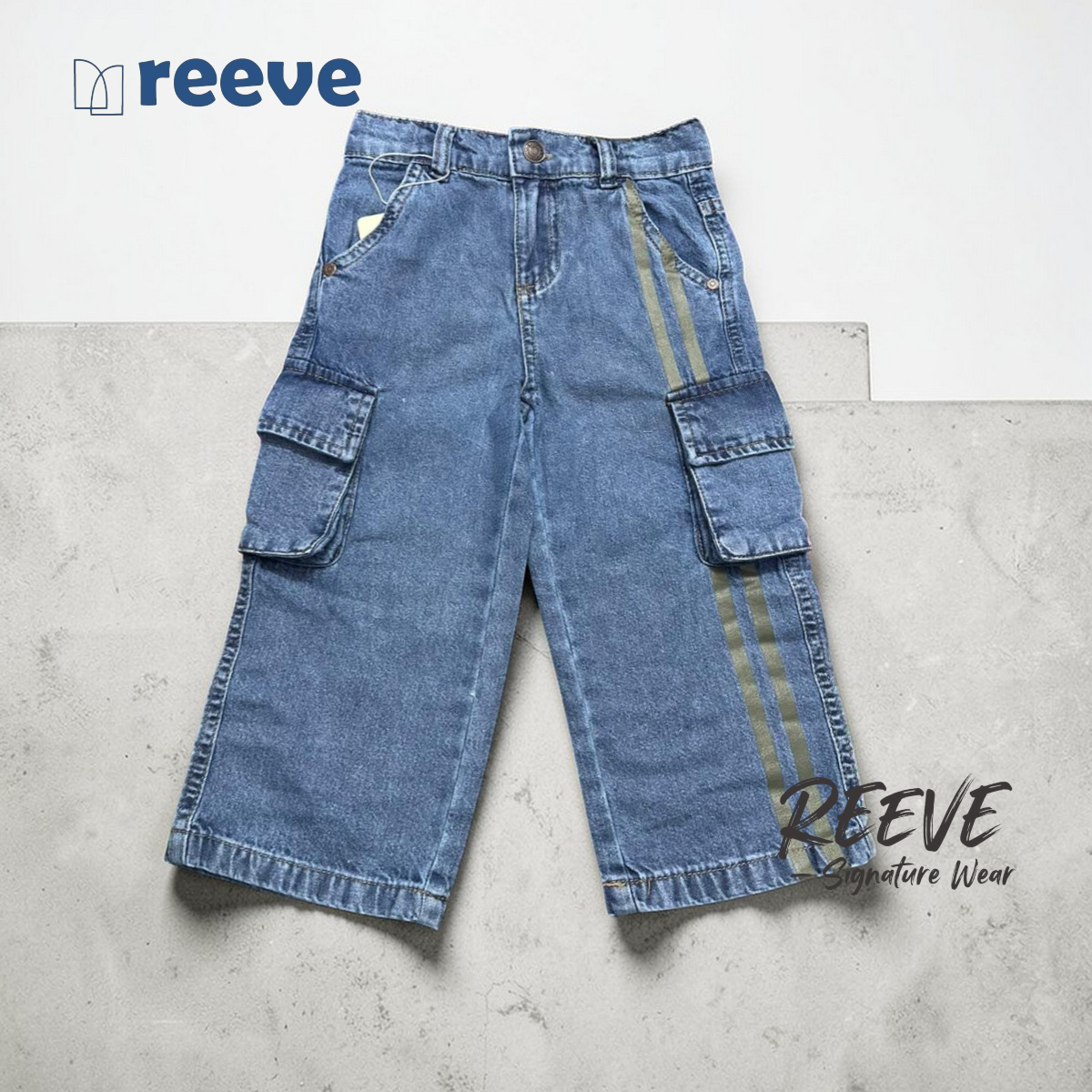 Kids Unisex Baggy Denim Cargo Pants - REEVE Signature