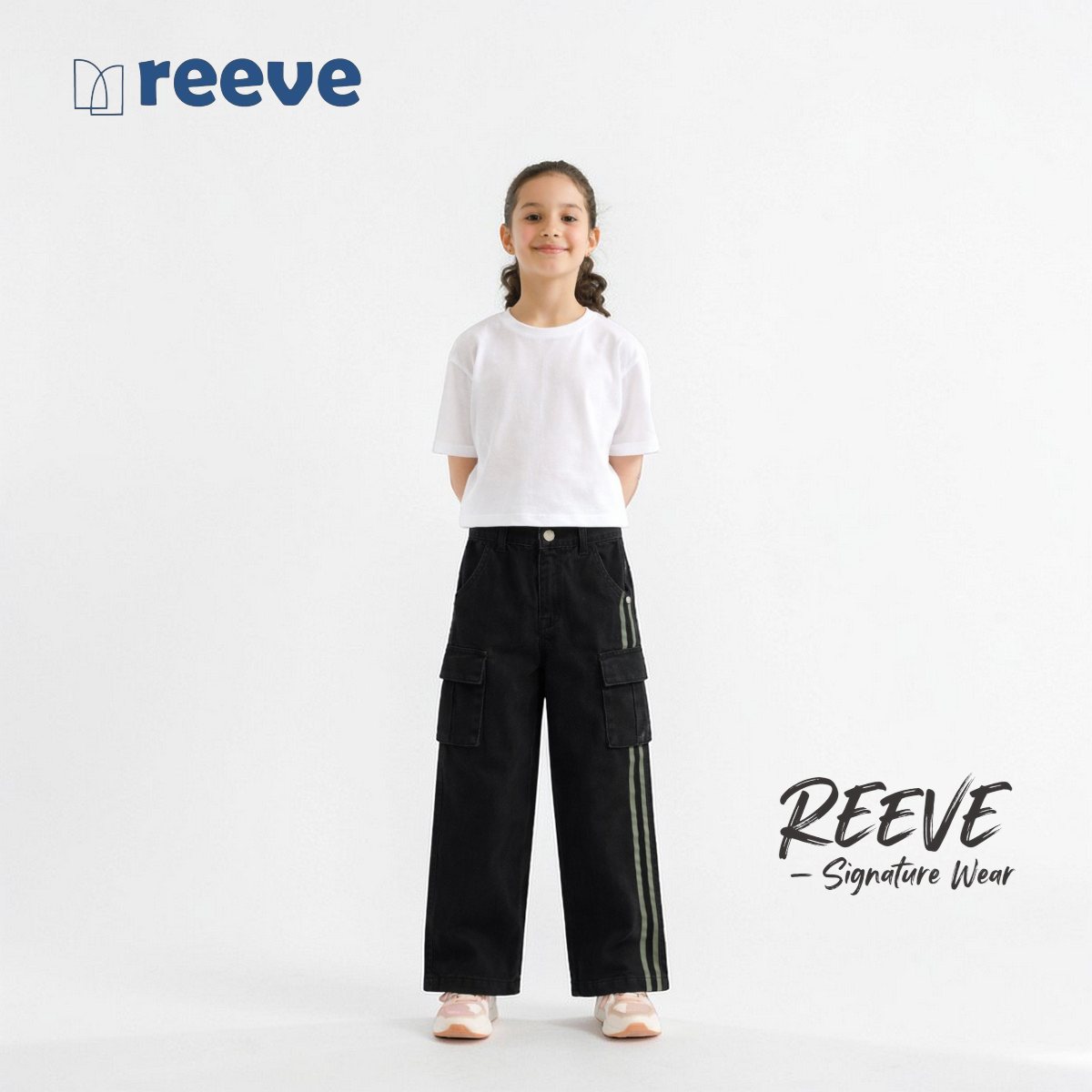 Kids Unisex Baggy Denim Cargo Pants - REEVE Signature