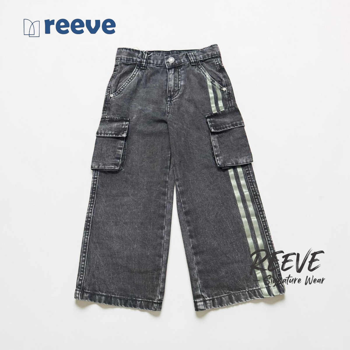 Kids Unisex Baggy Denim Cargo Pants - REEVE Signature