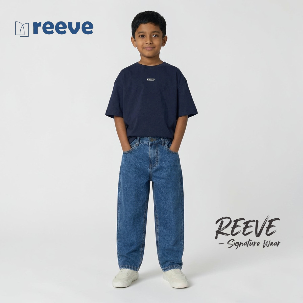 Kids' Premium Baggy Denim Pants (Age 2-8 Years) - Classic Blue | Adjustable Waist