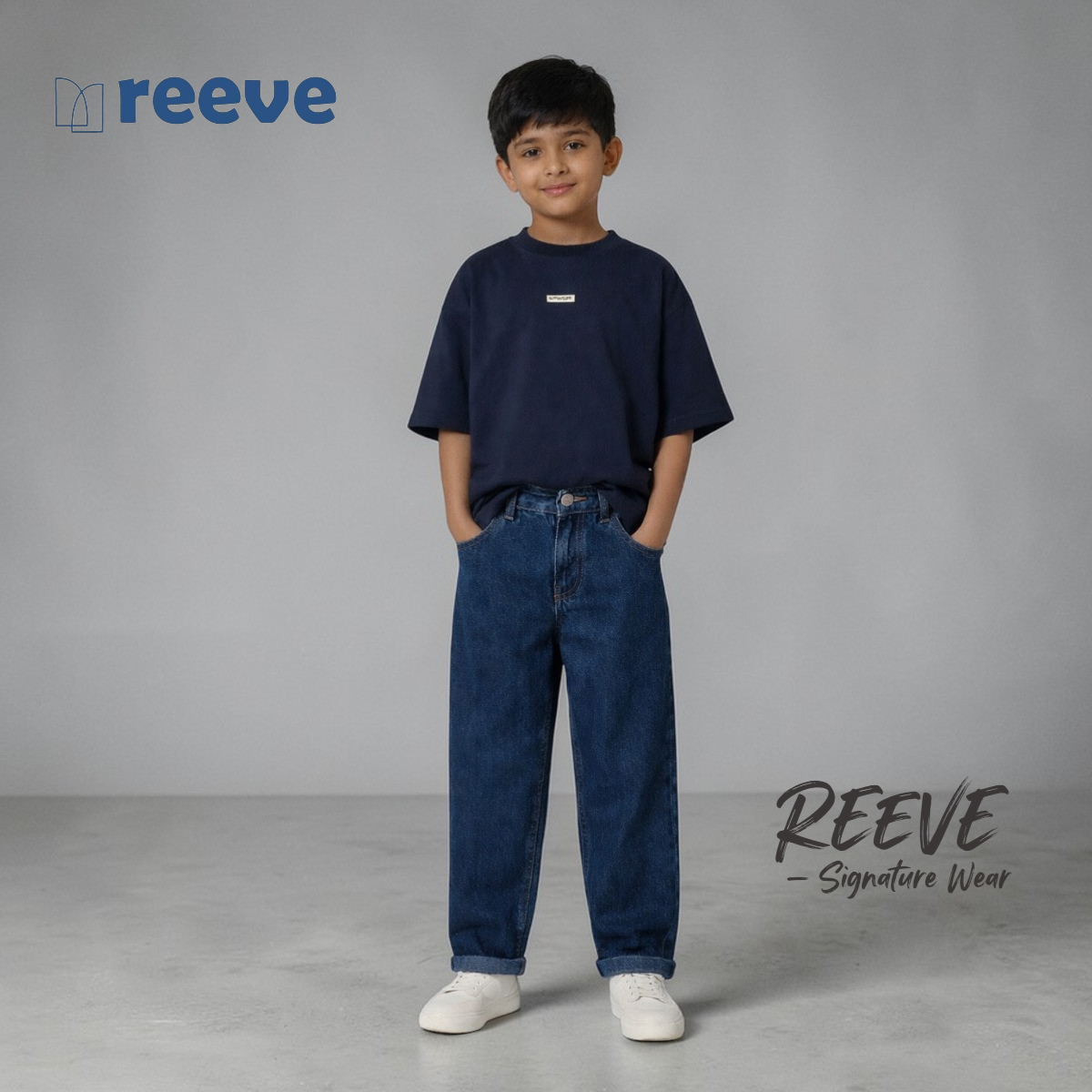 Kids' Premium Baggy Denim Pants (Age 2-8 Years) - Dark Blue | Adjustable Waist