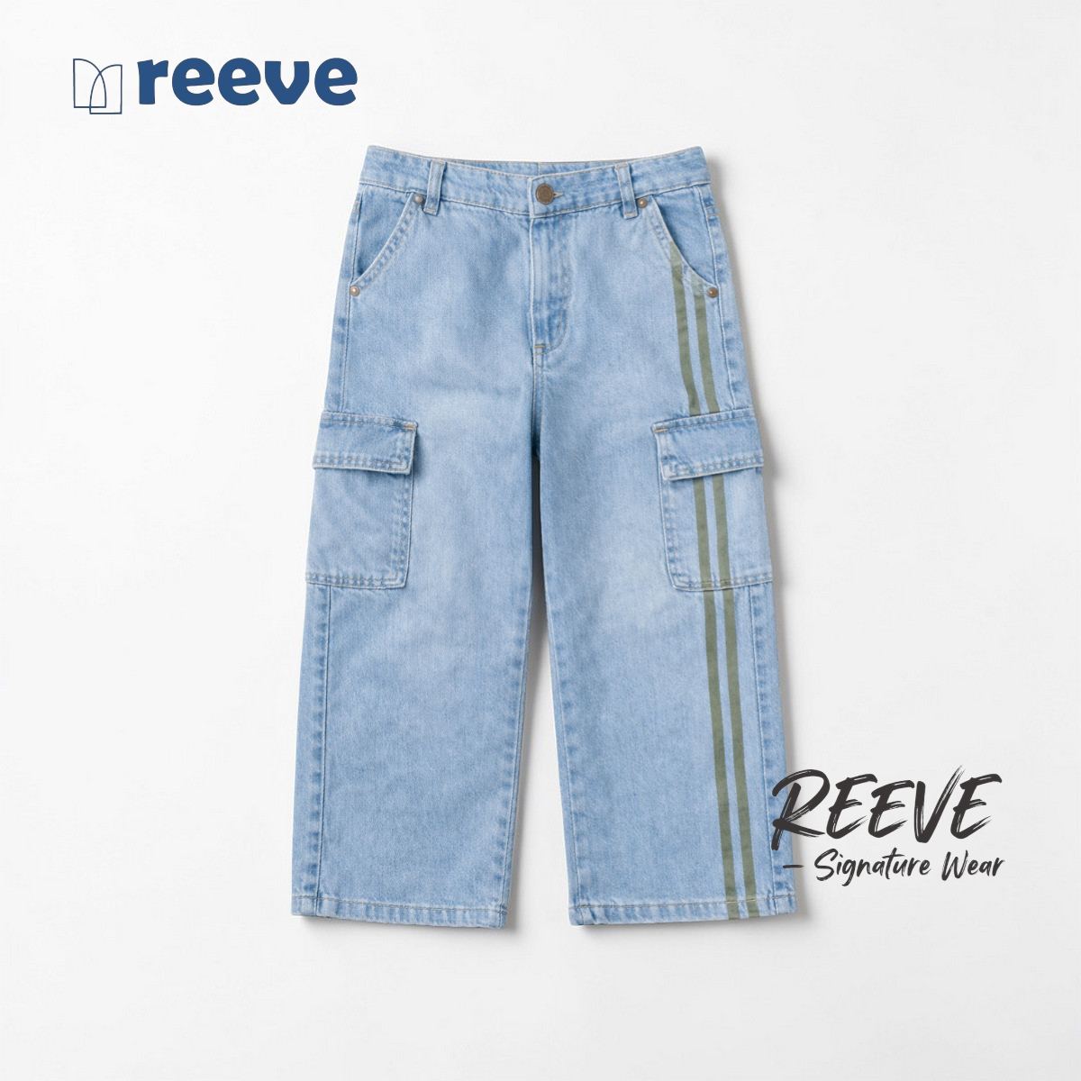 Kids Unisex Baggy Denim Cargo Pants - REEVE Signature