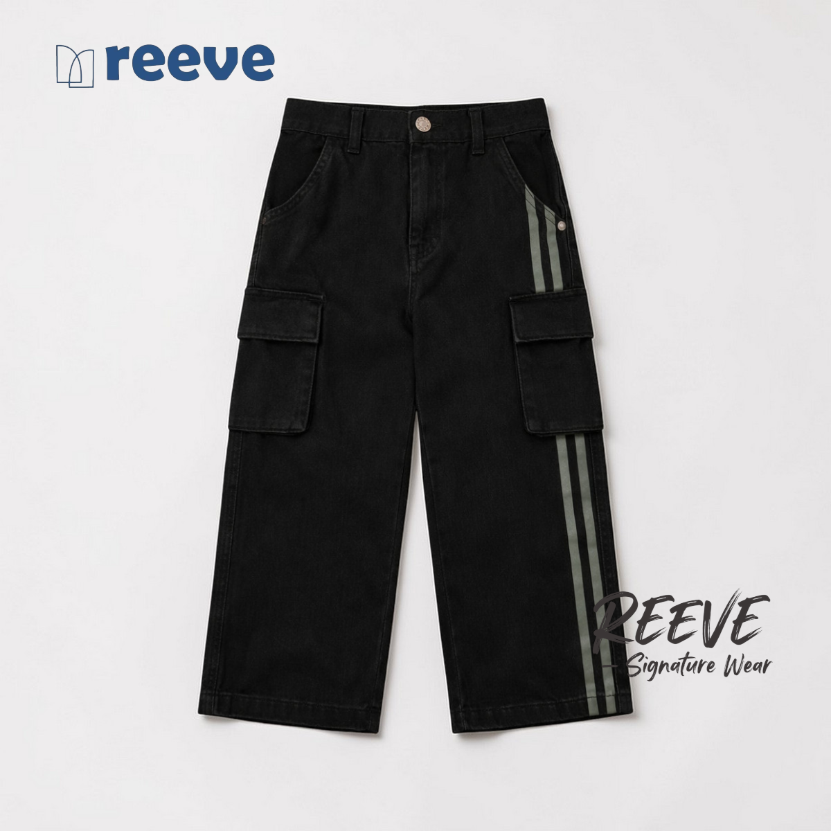 Kids Unisex Baggy Denim Cargo Pants - REEVE Signature