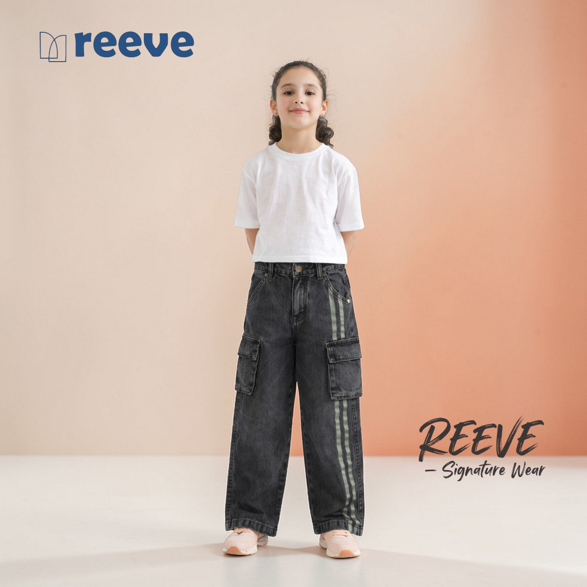 Kids Unisex Baggy Denim Cargo Pants - REEVE Signature