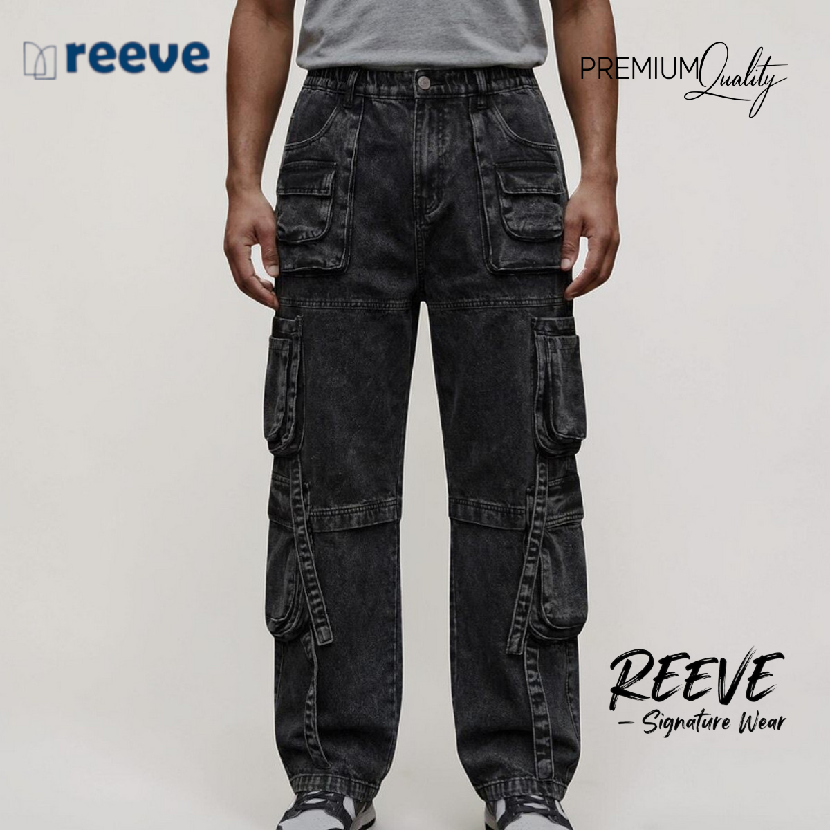 REEVE Rider Edition Unisex Black Cargo Pants – 11.8 oz 100% Cotton Baggy Fit