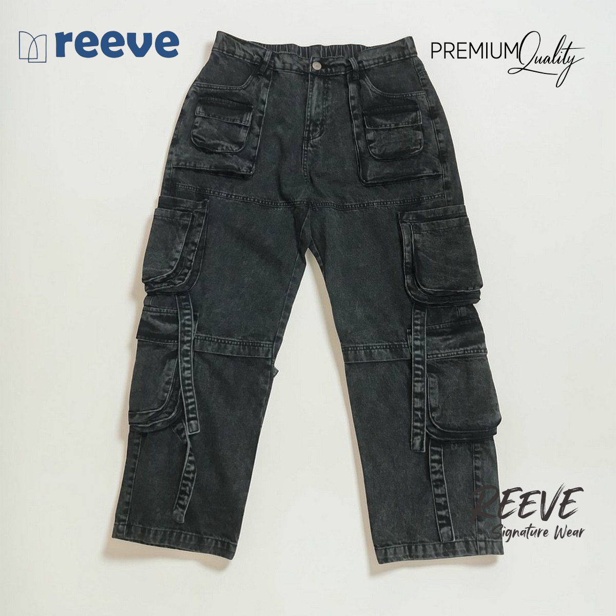 REEVE Rider Edition Unisex Black Cargo Pants – 11.8 oz 100% Cotton Baggy Fit