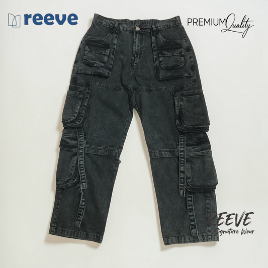 REEVE Rider Edition Unisex Black Cargo Pants – 11.8 oz 100% Cotton Baggy Fit
