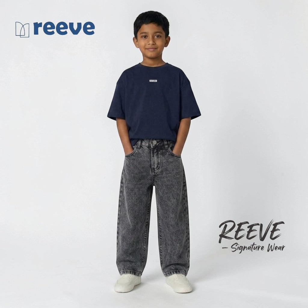 Kids' Premium Baggy Denim Pants (Age 2-8 Years) - Ash Grey | Adjustable Waist